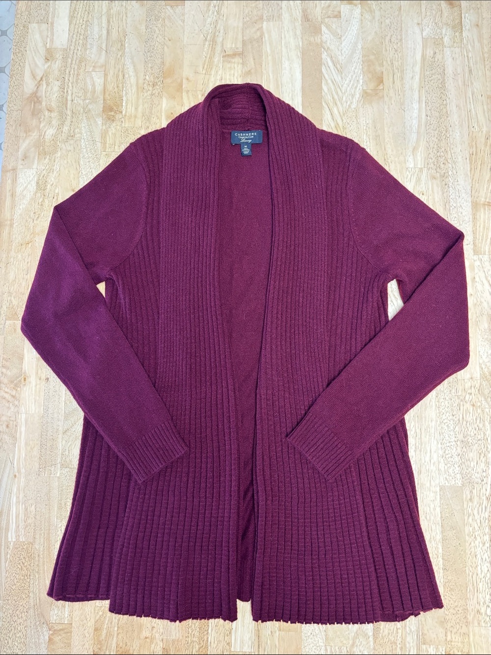Charter Club Luxury Women's Wine Open-Front Ribbed Cardigan 100% Cashmere Size M